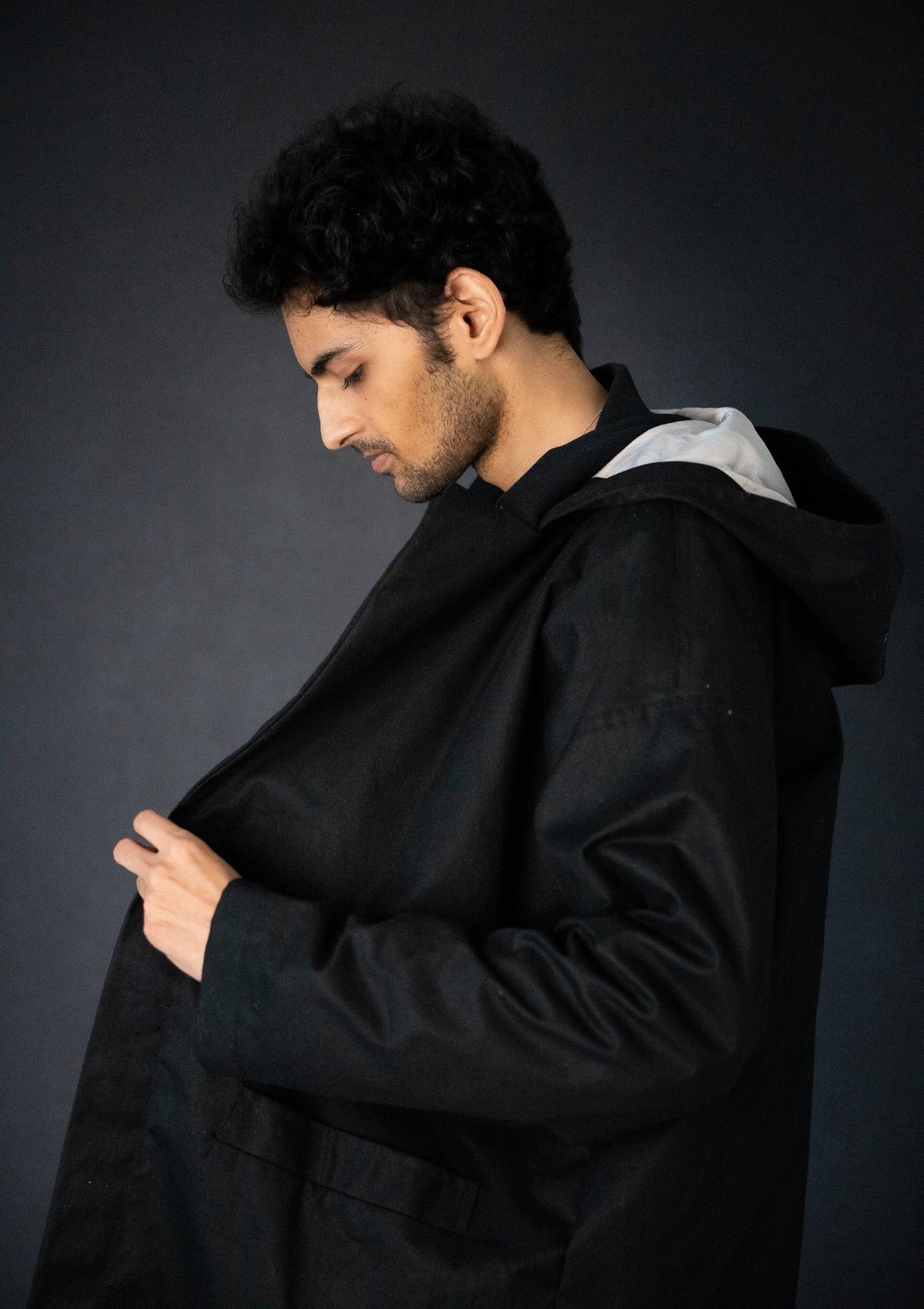 Collection of Black Arrow EMF protective Long Coat in a gallery layout